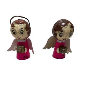 De Sela Angel Christmas Ornament Paper Mache Styrofoam Mexico Vintage Set of 2